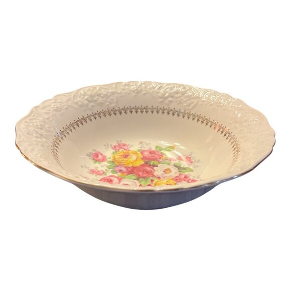 Vintage Edwin M. Knowles Floral Bowl – 22K Gold Trim – Made in USA - Picture 3 of 8